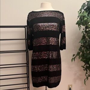 Nanette Lepore Black and Pink Striped Sequin Dress